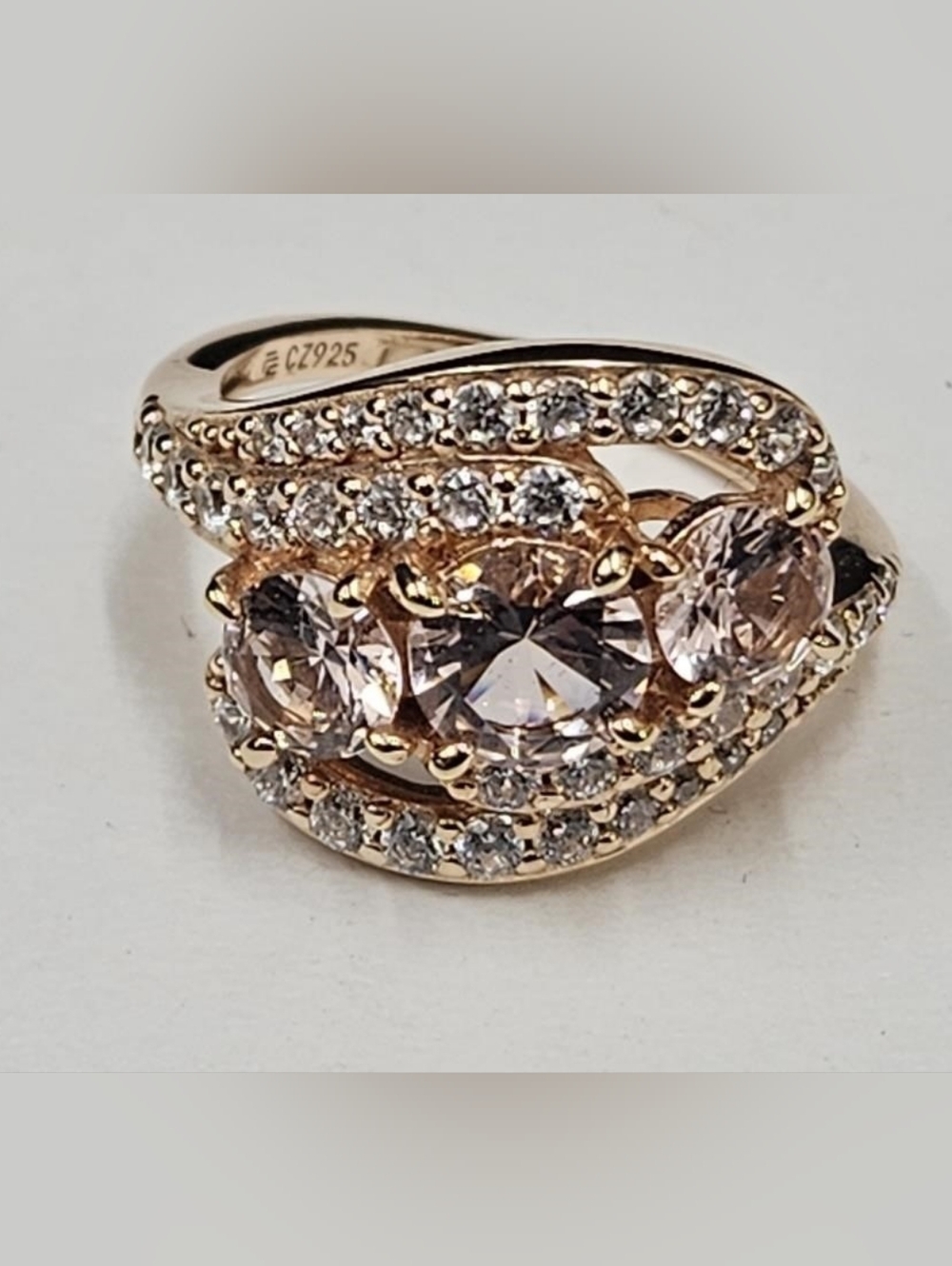 QVC 14k Rose Gold Over  STERLING SILVER  Sz 6 CZ Cocktail Ring Quiet Luxury